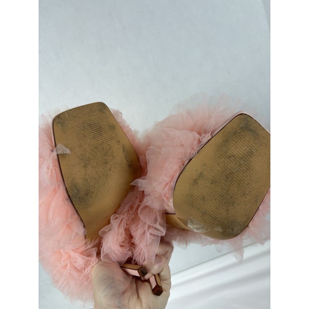 Azalea Wang Meticulously Tulle Tutu Stiletto Bootie Baby Pink 8.5 Open Toe - Picture 12 of 16